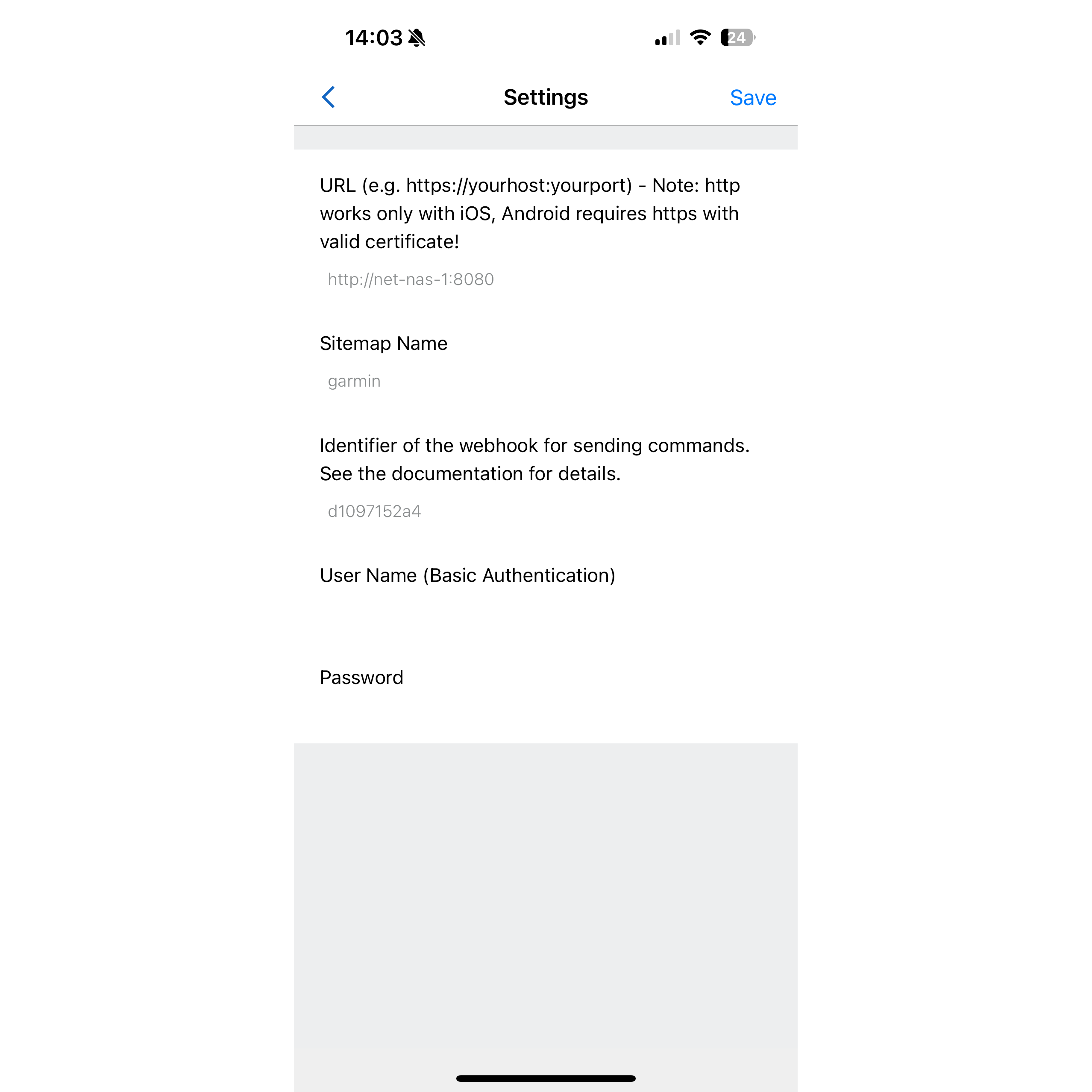 App Settings: Webhook